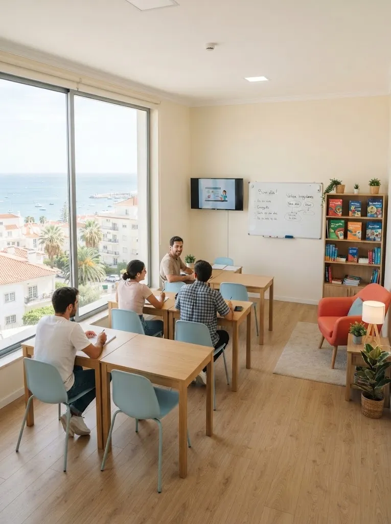 Sala de aula moderna e luminosa no Edifício Ostende, Monte Estoril
