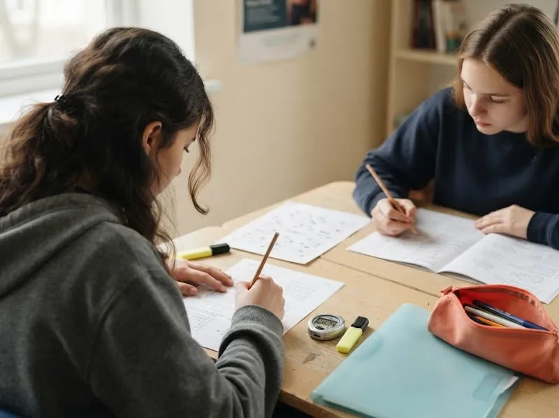 Alunos a resolver uma prova-modelo de exame Cambridge