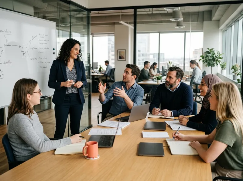 Aula de comunicação empresarial numa sala de reuniões de uma empresa